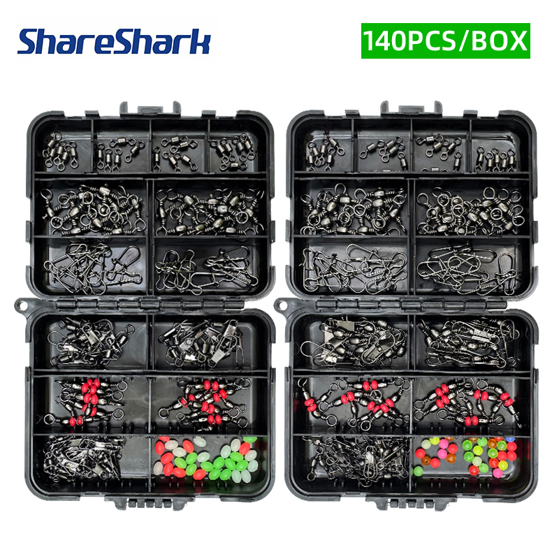 Fishing Hook Offset - ShareShark 140-delige visaccessoireset, kunstaas draaibare stopkralen